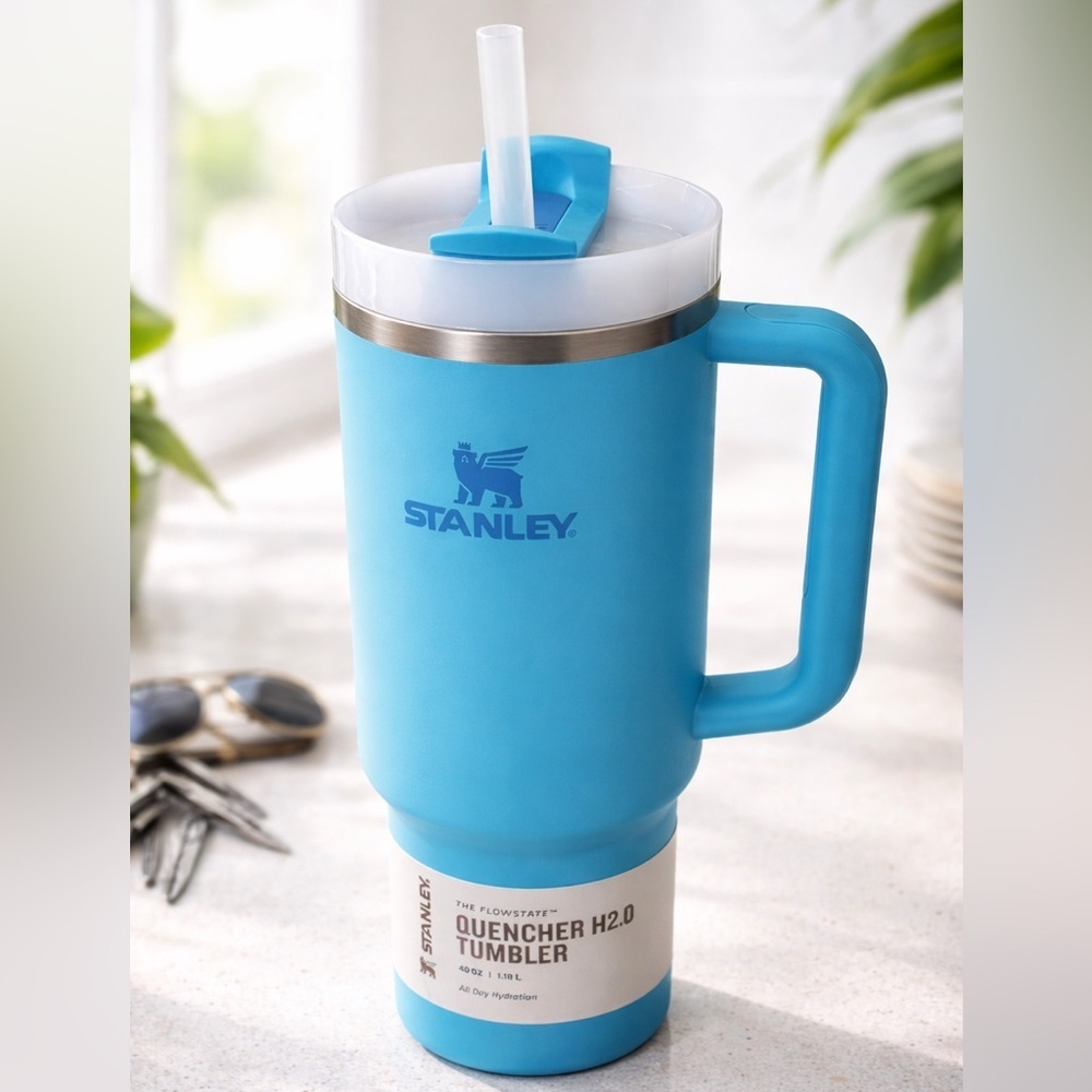 Stanley Quencher H2.0 40oz Flowstate Tumbler Splash Blue Aqua Handle Cup NEW - Picture 1 of 6